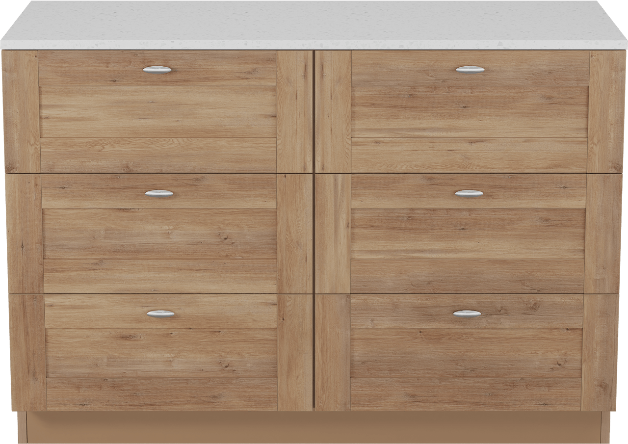 Linie Classo meuble salle de bains à poser 120 x 46 cm chêne naturel avec Lado tablette simple ou double en mélaminé terrazzo blanc