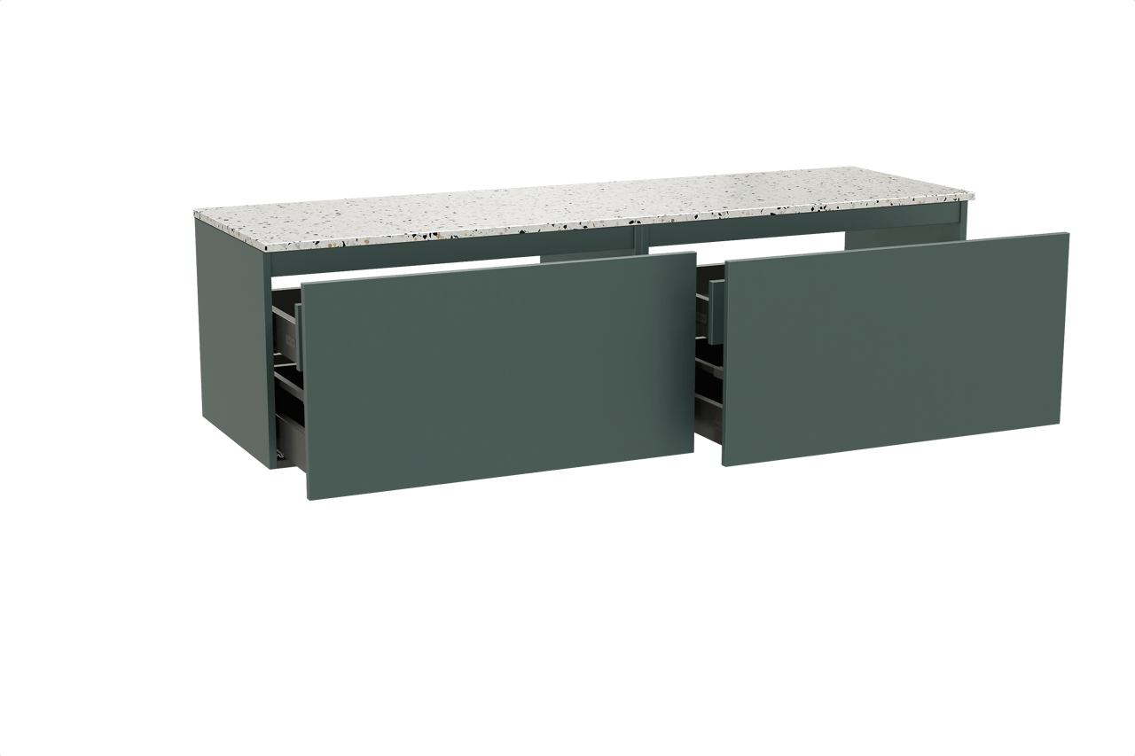 Balmani Sfera by Lucida meuble salle de bains suspendu 180 x 55 cm forest avec Stretto tablette simple ou double en blanc/noir mat terrazzo