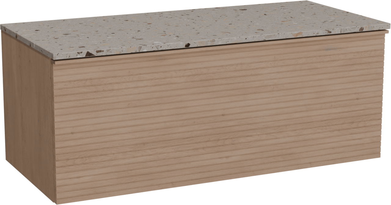 Balmani Forma meuble salle de bains suspendu 120 x 55 cm chêne naturel avec Stretto tablette simple ou double en terrazzo greige terrazzo, Nervure droite symétrique horizontale