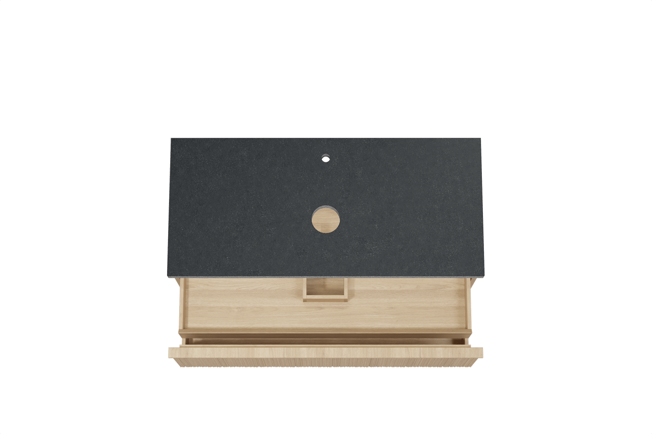 Balmani Forma meuble salle de bains suspendu 120 x 55 cm chêne naturel avec Rock tablette simple en granit noir, Nervure circulaire asymétrique verticale