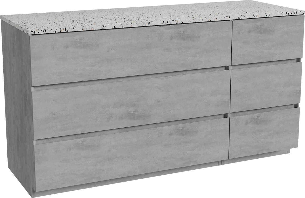 Storke Edge freistehendes Möbelstück Set: 150 x 52 cm, Beton dunkelgrau, mit Tavola Einzel- oder Doppel Waschtischplatte, Terrazzo in Weiß/Schwarz matt