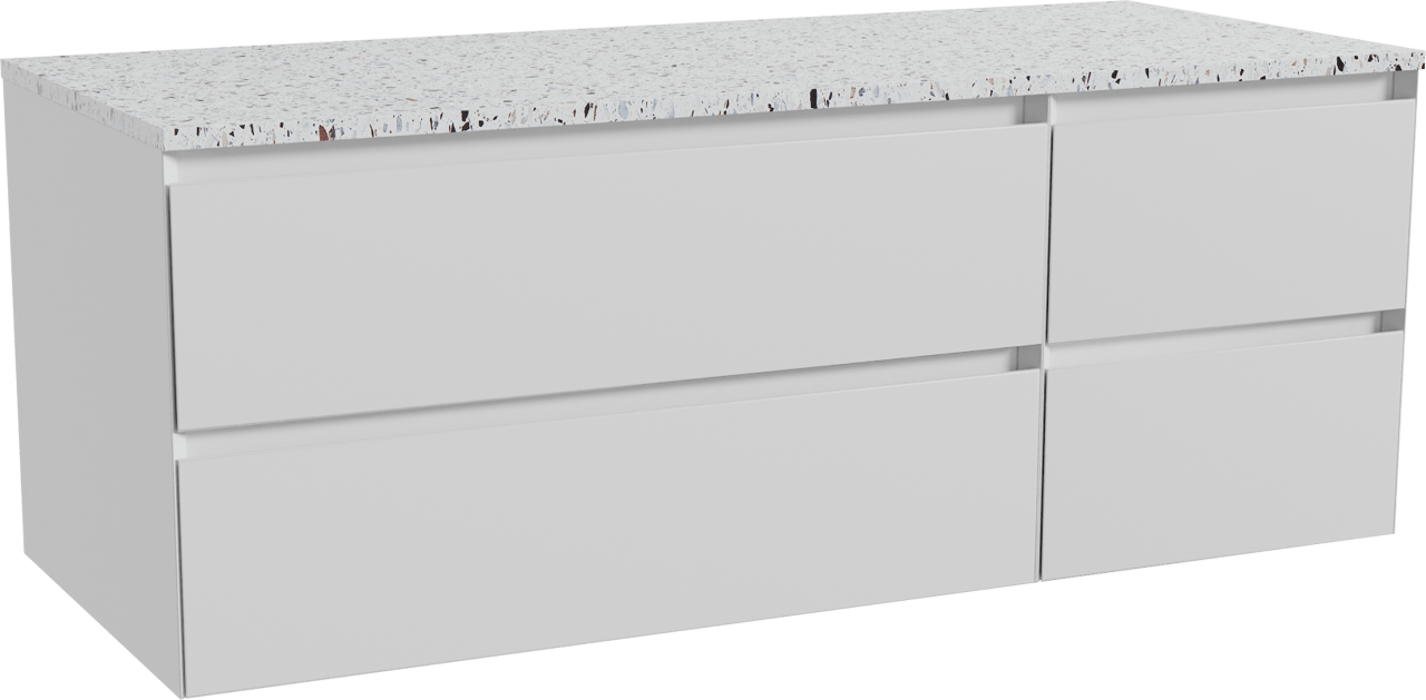 Balmani Mitra meuble salle de bains suspendu 135 x 55 cm blanc mat avec Stretto tablette simple ou double en blanc/noir mat terrazzo