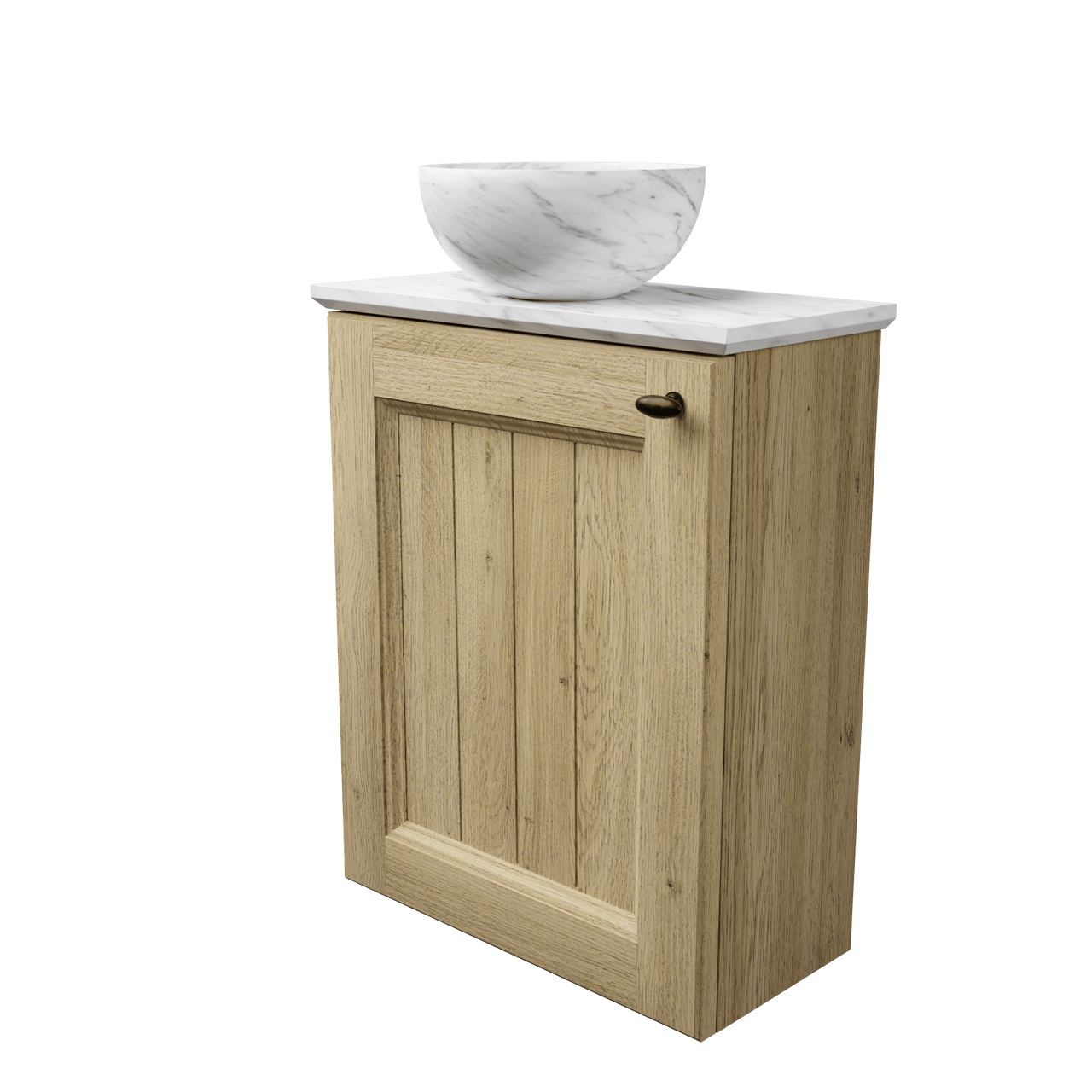 Balmani Lemon zwevend toiletmeubel 42 x 21 cm verweerde eik met Facetta tablet en Bari XS waskom in Carrara marmer