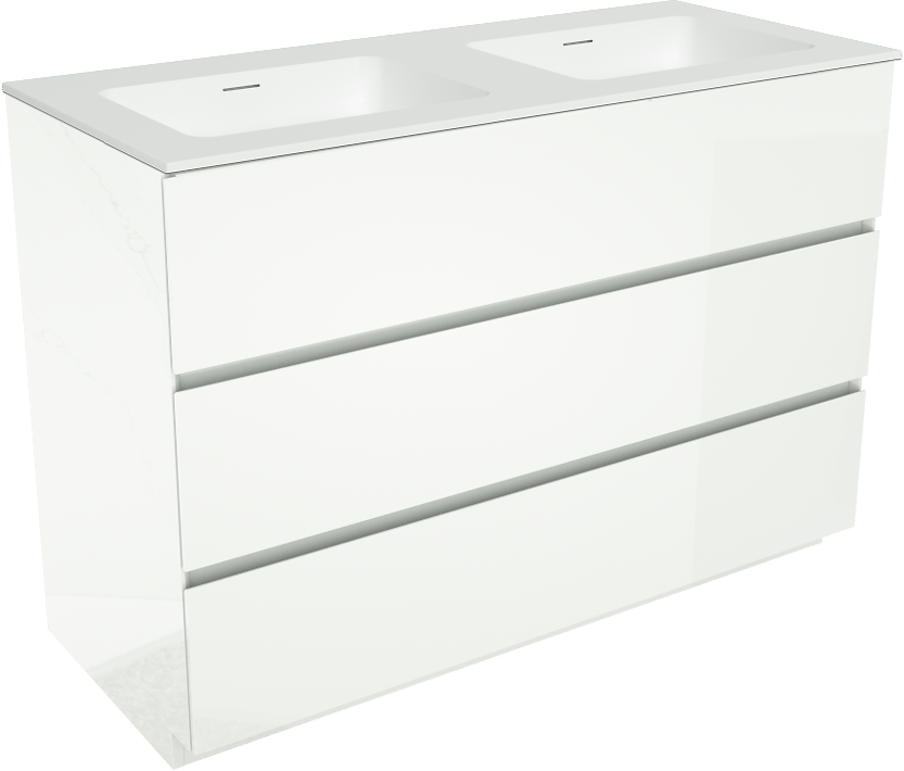 Storke Edge meuble salle de bains à poser 120 x 52 cm blanc brillant avec Mata double vasque en solid surface blanc mat