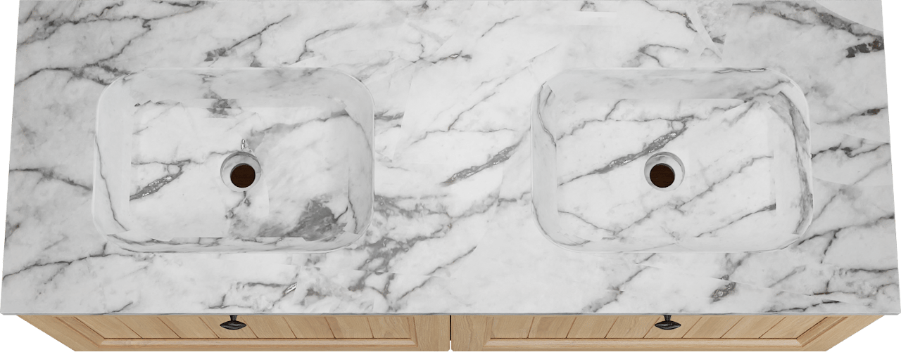 Balmani Lemon zwevend badkamermeubel 150 x 55 cm, fineer natuur eik met Tablo Arcato dubbele wastafel in carrara