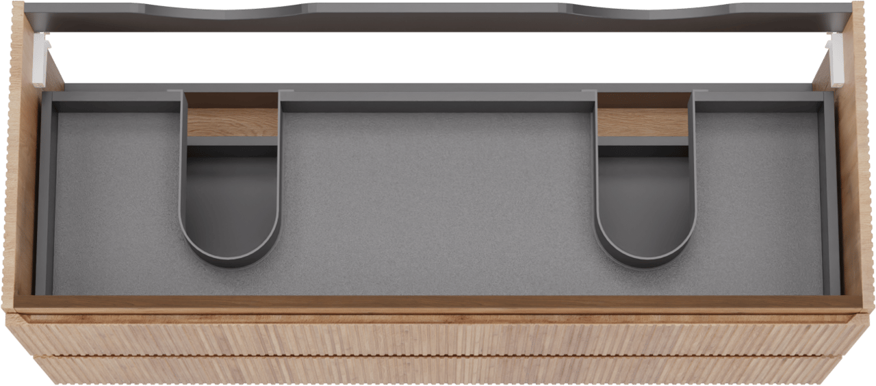 Linie Lado Ribs zwevende wastafelonderkast 120 x 46 cm natuur eik 2 lades vert. sym. groef