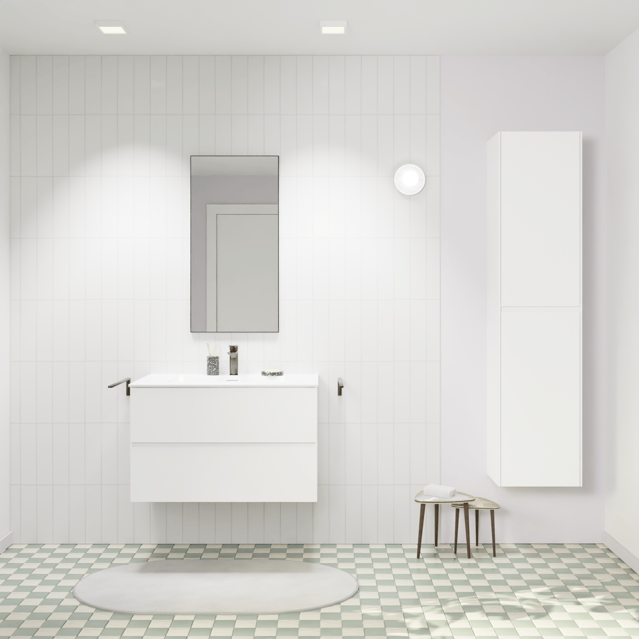Storke Edge zwevend badkamermeubel 85 x 52 cm mat wit met Mata enkele wastafel in solid surface mat wit