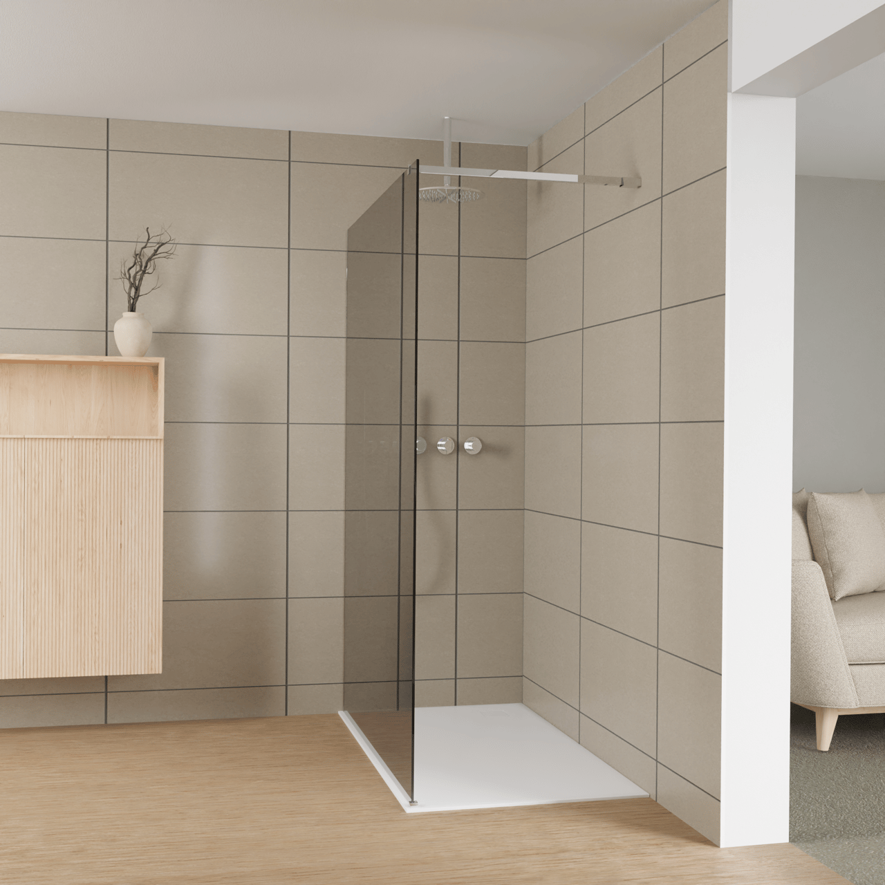 Balmani Modular douche à l'italienne: 140 x 200 cm, Miroir Reflex, Profil Chrome brillant