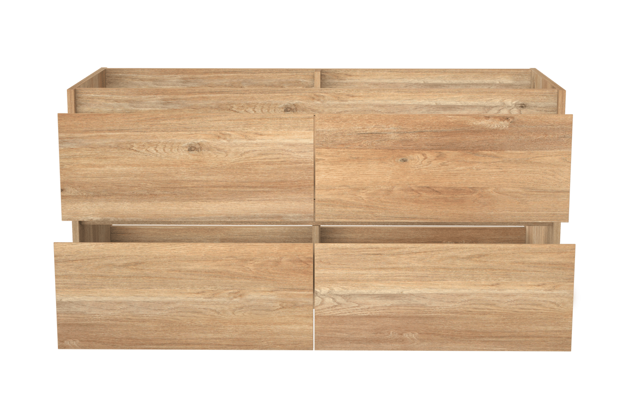 Storke Seda hängender Waschbeckenunterschrank: 130 x 52 cm, Eiche rustikal, 4 Schubladen