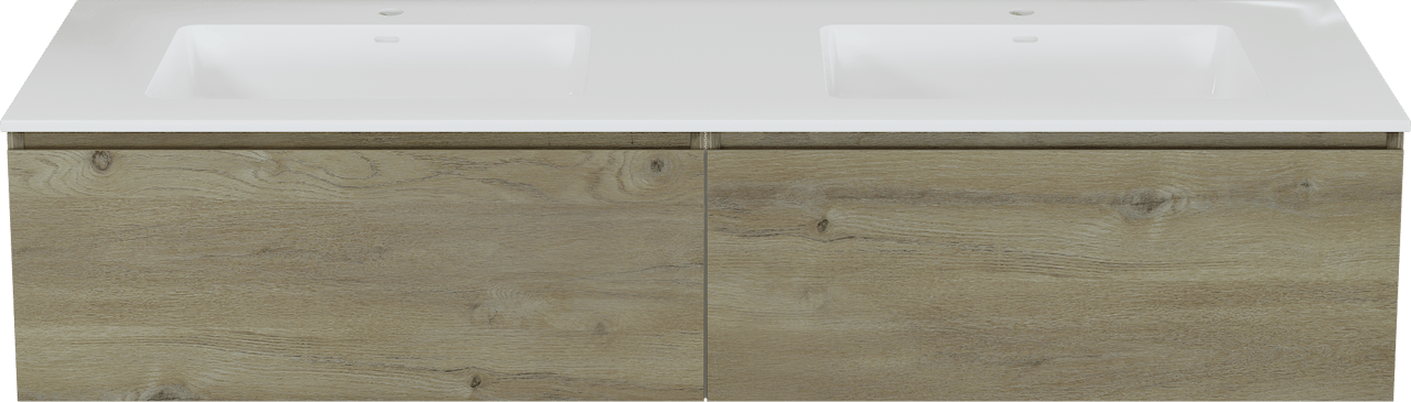 Storke Edge meuble salle de bains suspendu 170 x 52 cm chêne brut avec Bilia double vasque en marbre composite blanc brillant