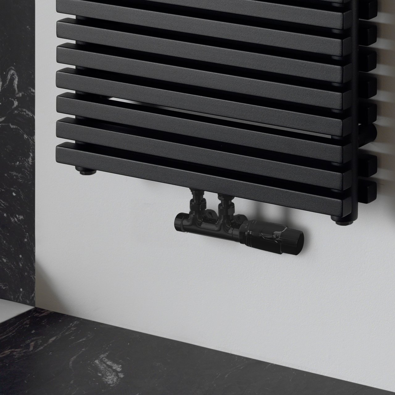 Vipera Lungo thermostatische radiatorkraan 90° haakse aansluiting Mat Zwart