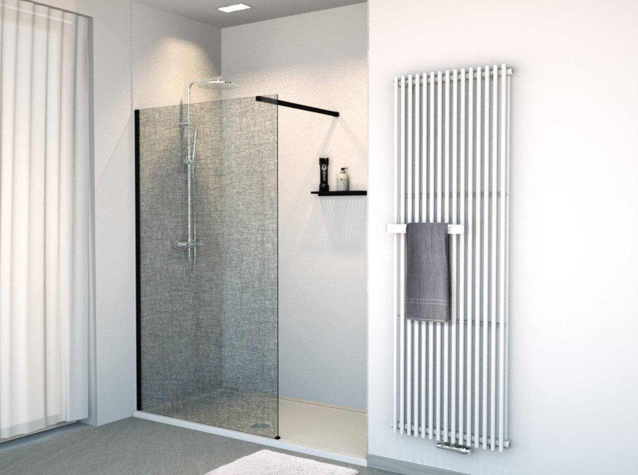 Balmani BMSS Nischendusche 120 x 200 cm, Leinen schwarz Glas , Profil schwarz matt