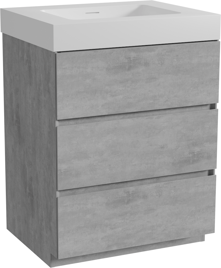 Storke Edge freistehendes Möbelstück Set: 65 x 52 cm, Beton dunkelgrau, mit Mata High Einzelwaschtisch, Solid Surface Weiß matt