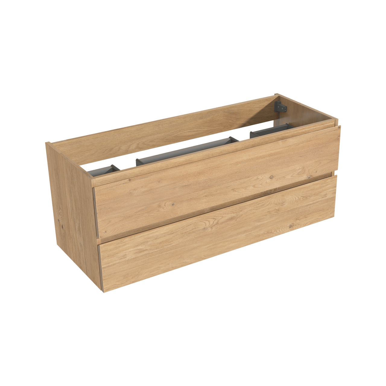 Storke Delta zwevend wastafelonderkast 120 x 48 cm naturel eiken 2 lades 2 sifonuitsparingen