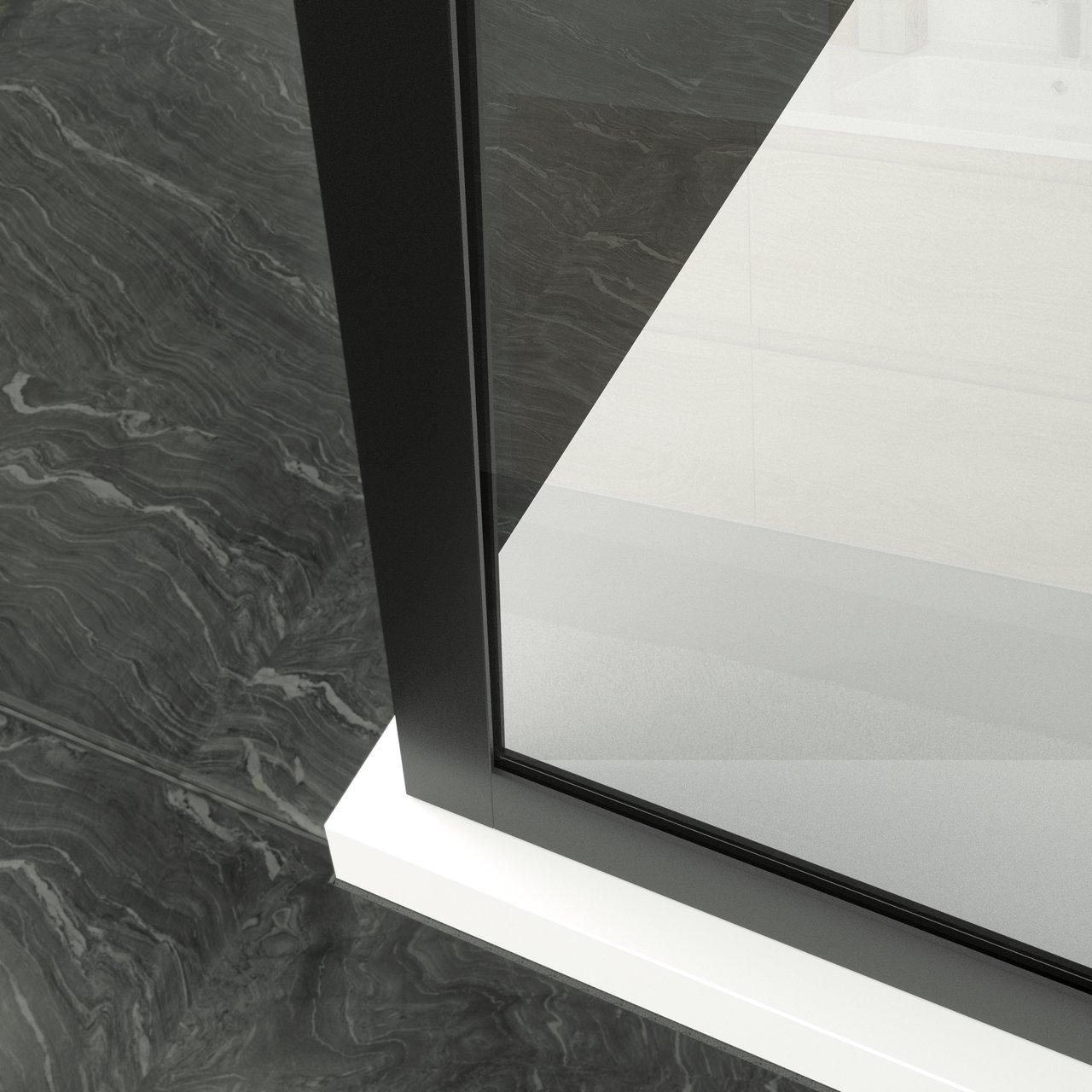 Balmani Framed Walk-In-Dusche 140 x 210 cm Klarglas, inklusive Coating, matt schwarzes Profil
