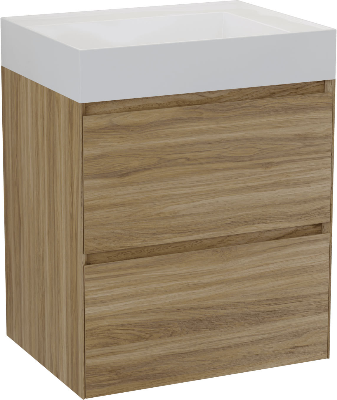 Balmani Mitra Compact zwevend badkamermeubel 60 x 46 cm wilde eik met Argila asymmetrisch linkse wastafel in composietmarmer glanzend wit