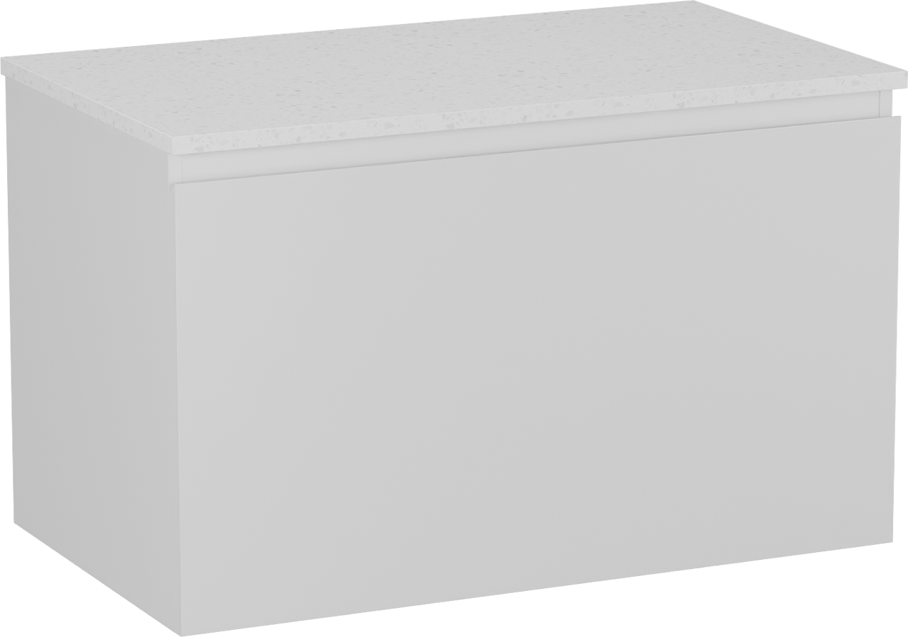 Linie Lado meuble salle de bains suspendu 80 x 46 cm blanc brillant avec Lado tablette simple en mélaminé terrazzo blanc