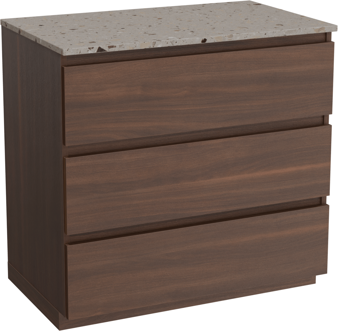 Balmani Lucida meuble salle de bains à poser 90 x 55 cm noyer américain avec Stretto tablette simple en terrazzo greige terrazzo