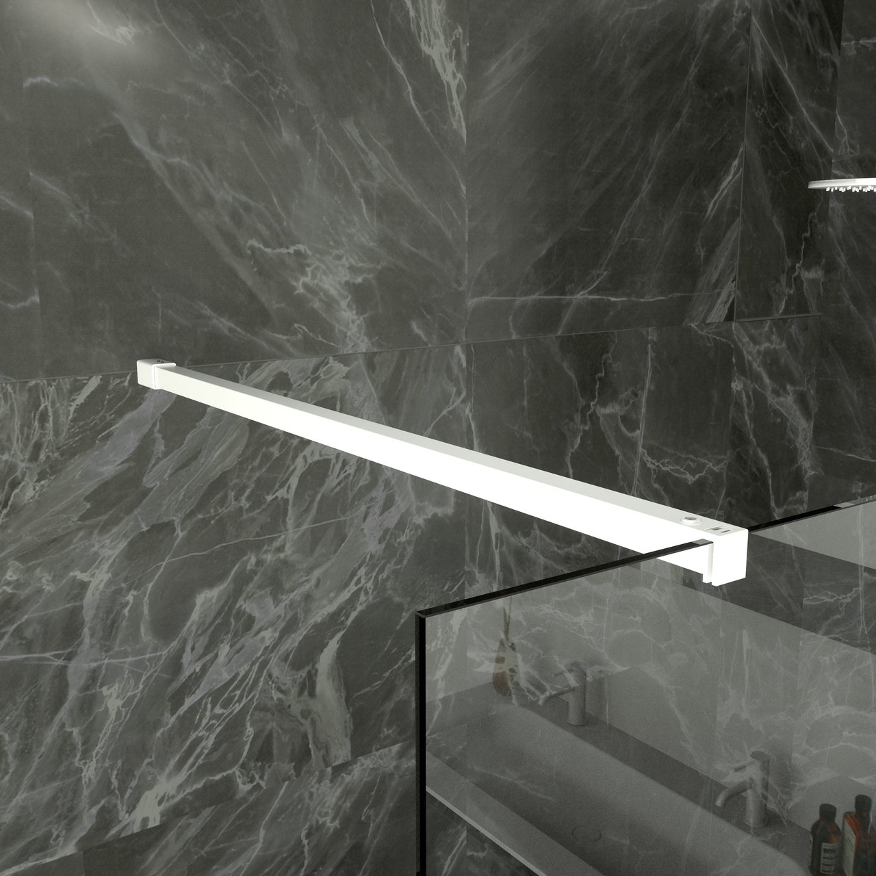 Balmani Modular douche à l'italienne 120 x 200 cm verre transparent avec bande matte profil blanc mat