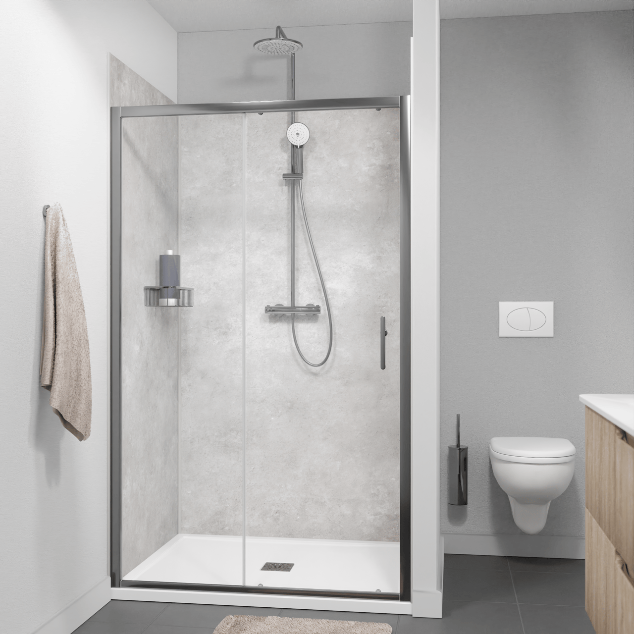 Linie Cadiz Dusche Schiebetür 120 cm x 190 cm Klarglas Brushed Chrome Profil