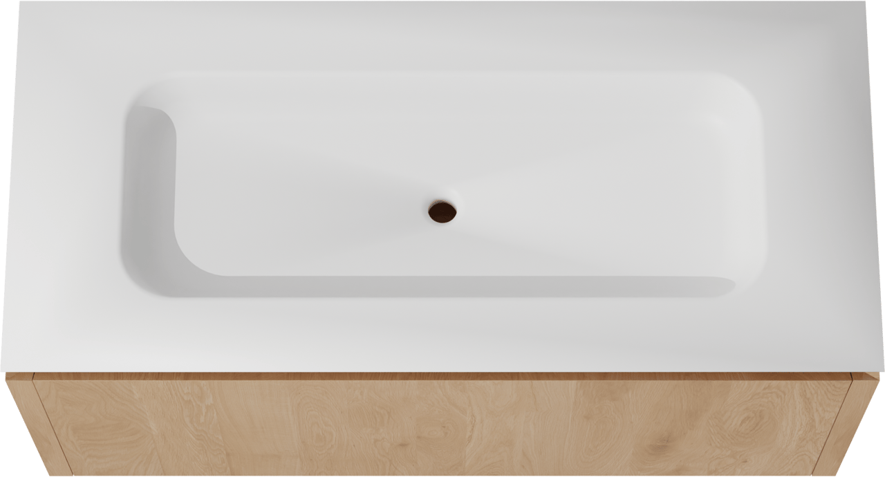 Balmani Eclips hängendes Möbelstück Set: 120 x 55 cm, Eiche Natur, mit Eclips Einzelwaschtisch Solid Surface Weiβ matt