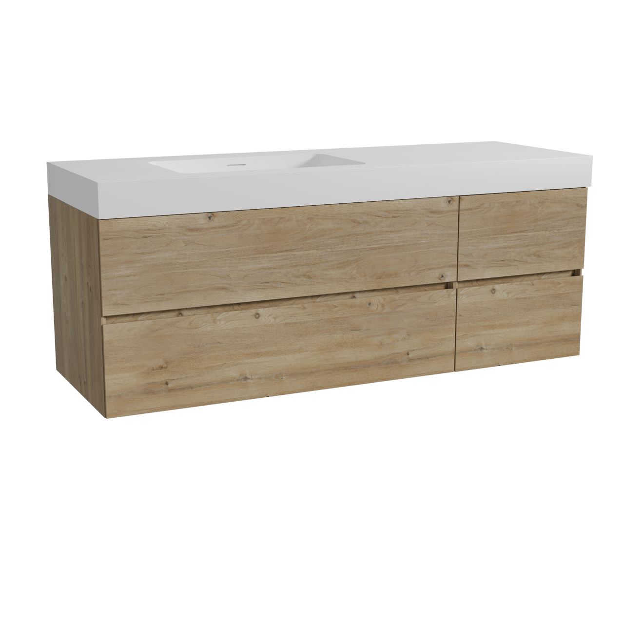 Storke Edge hängendes Möbelstück Set: 150 x 52 cm, Rohe Eiche, mit Mata High Waschtisch links, Solid Surface Weiß matt