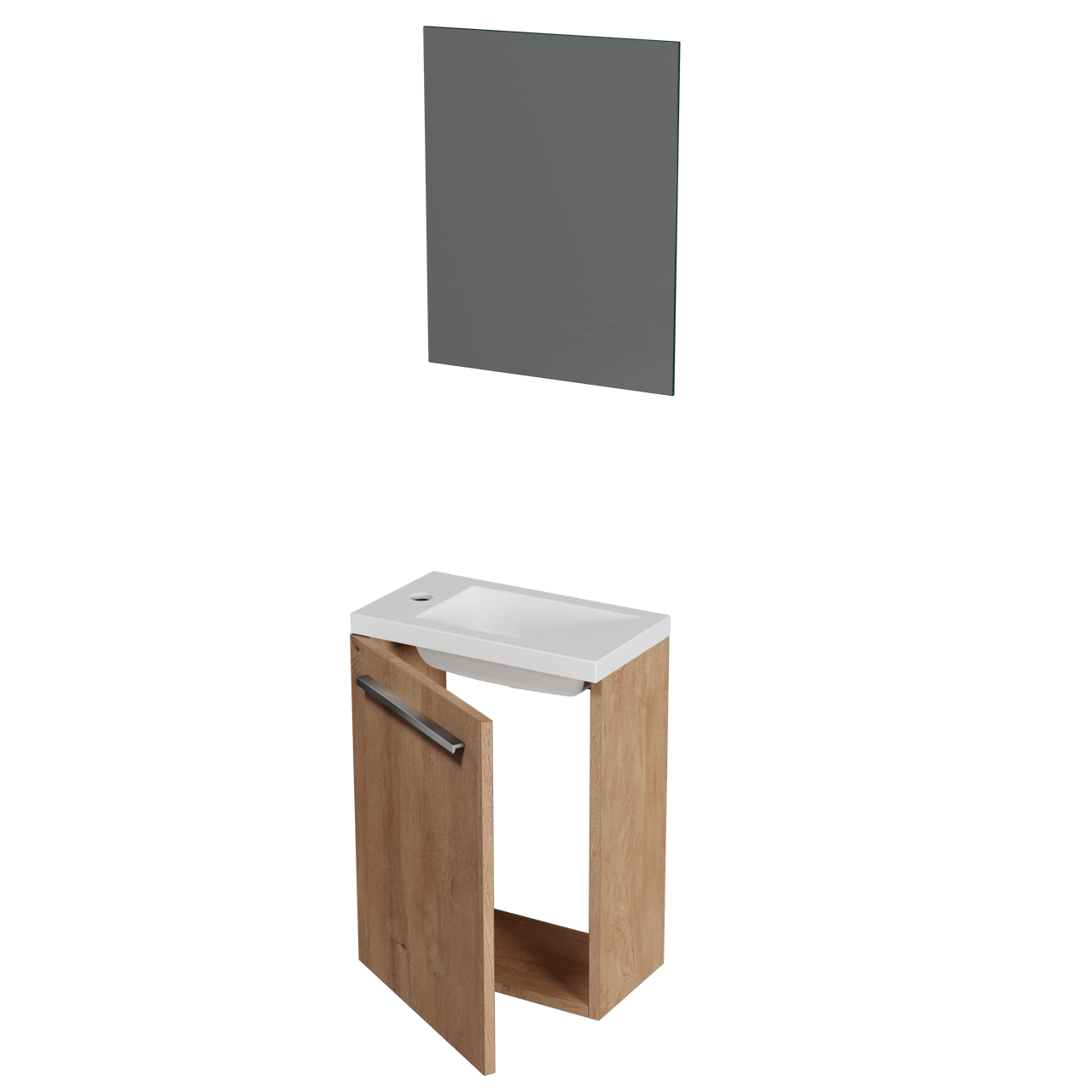 SanyOne Roxy hängendes Badmöbel Set (Gäste WC): 40 x 22 cm, Eiche Natur, Roxy Waschtisch, Marmorkomposit, glänzend
