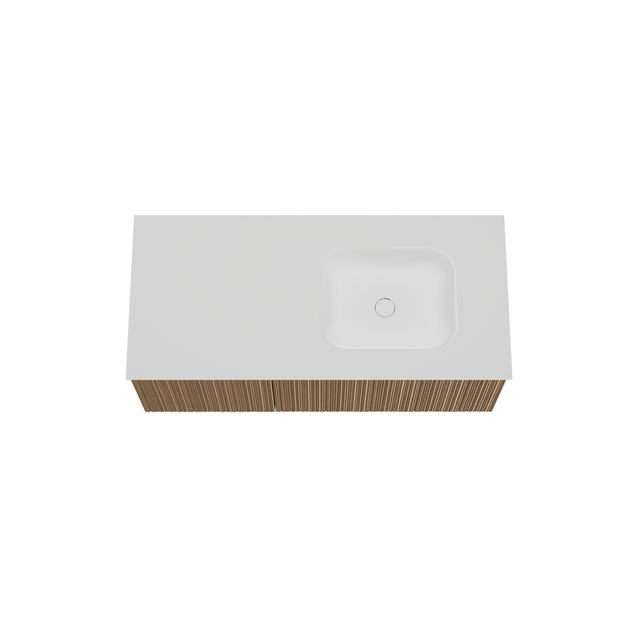 Balmani Forma zwevend badmeubel 120 x 55 cm naturel eiken met Tablo Arcato asymmetrisch rechtse wastafel in solid surface mat wit, Verticale asymmetrische ronde ribbel