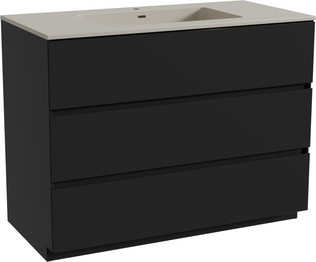 Storke Edge staand badmeubel 105 x 52 cm mat zwart met Diva enkele wastafel in top solid zijdegrijs