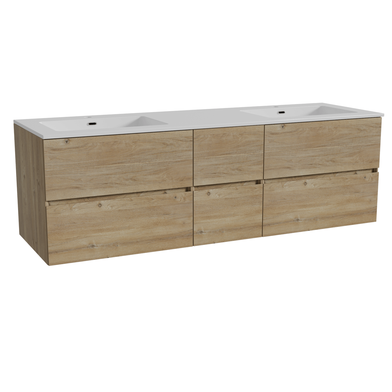 Storke Edge zwevend badmeubel 165 x 52 cm ruw eiken met Diva dubbele wastafel in composietmarmer hoogglans wit