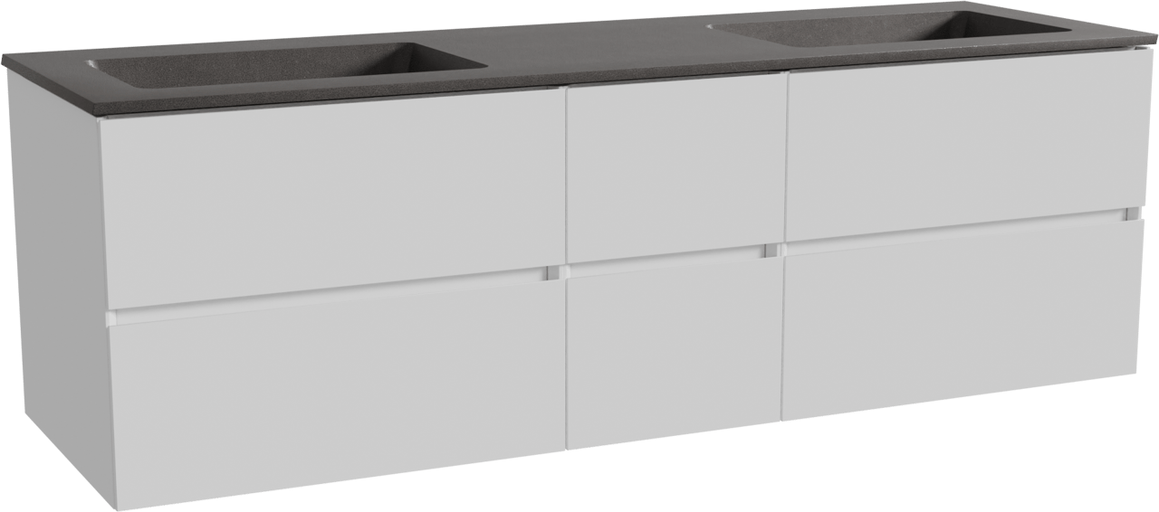 Storke Edge zwevend badmeubel 165 x 52 cm hoogglans wit met Scuro dubbele wastafel in kwarts mat zwart