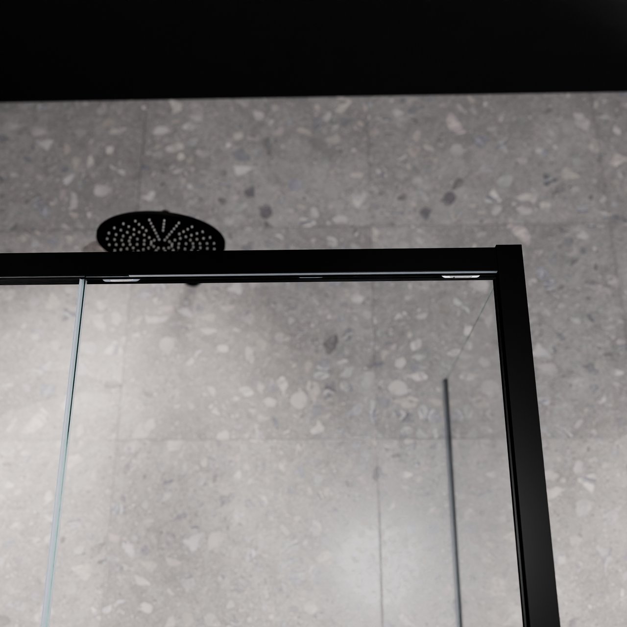 Balmani Senses Design Eckdusche: Schiebetür (Links) mit fixierte Seitenwand, 140 x 80 cm, Klarglas mit mattiertem Streifen, Profil Schwarz matt, inklusive Coating
