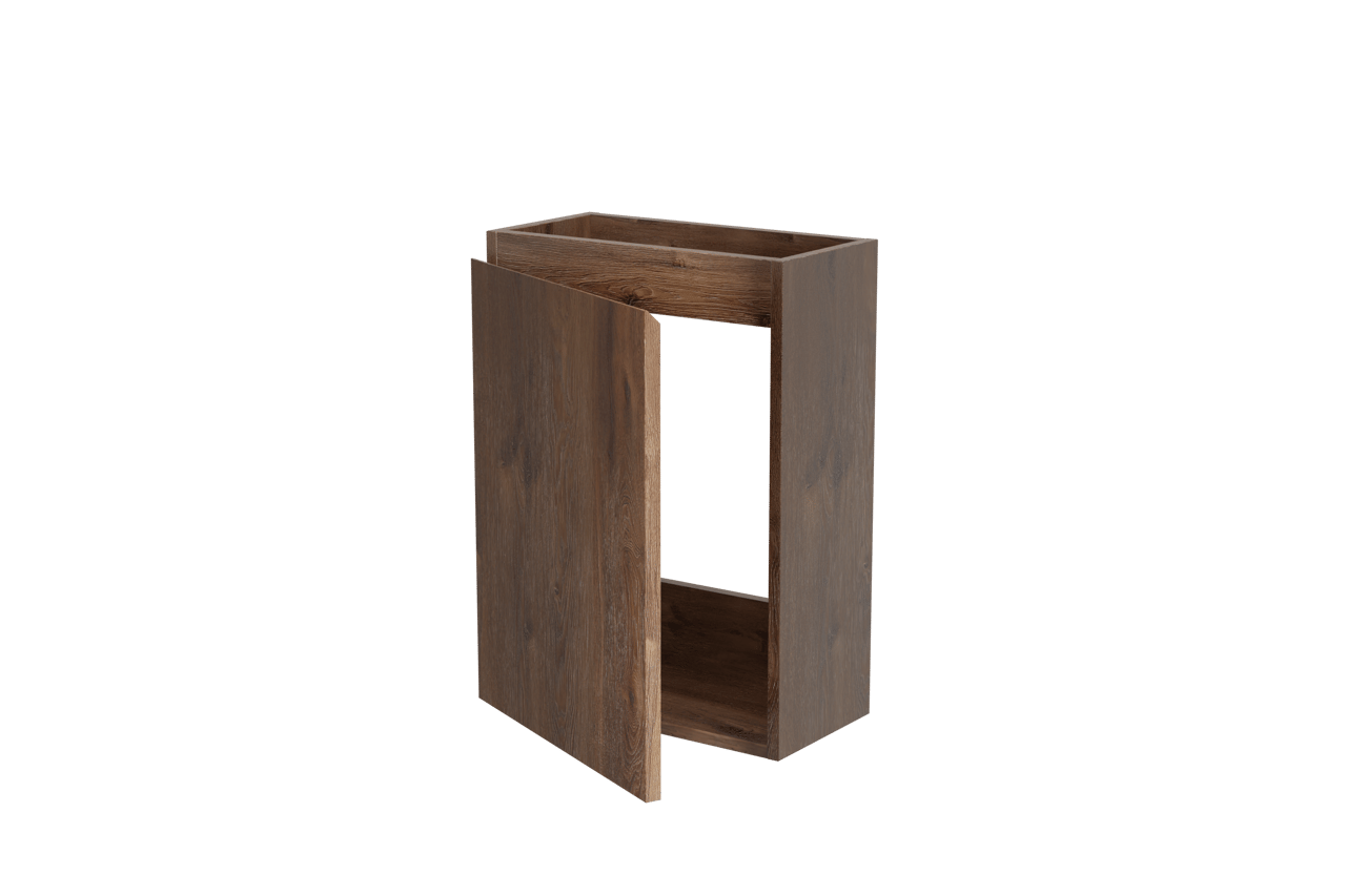Linie Lado hängendes WC-Möbel-Set, 40 x 22 cm, braune Eiche, mit Baro Waschtisch, glänzend weiße keramik