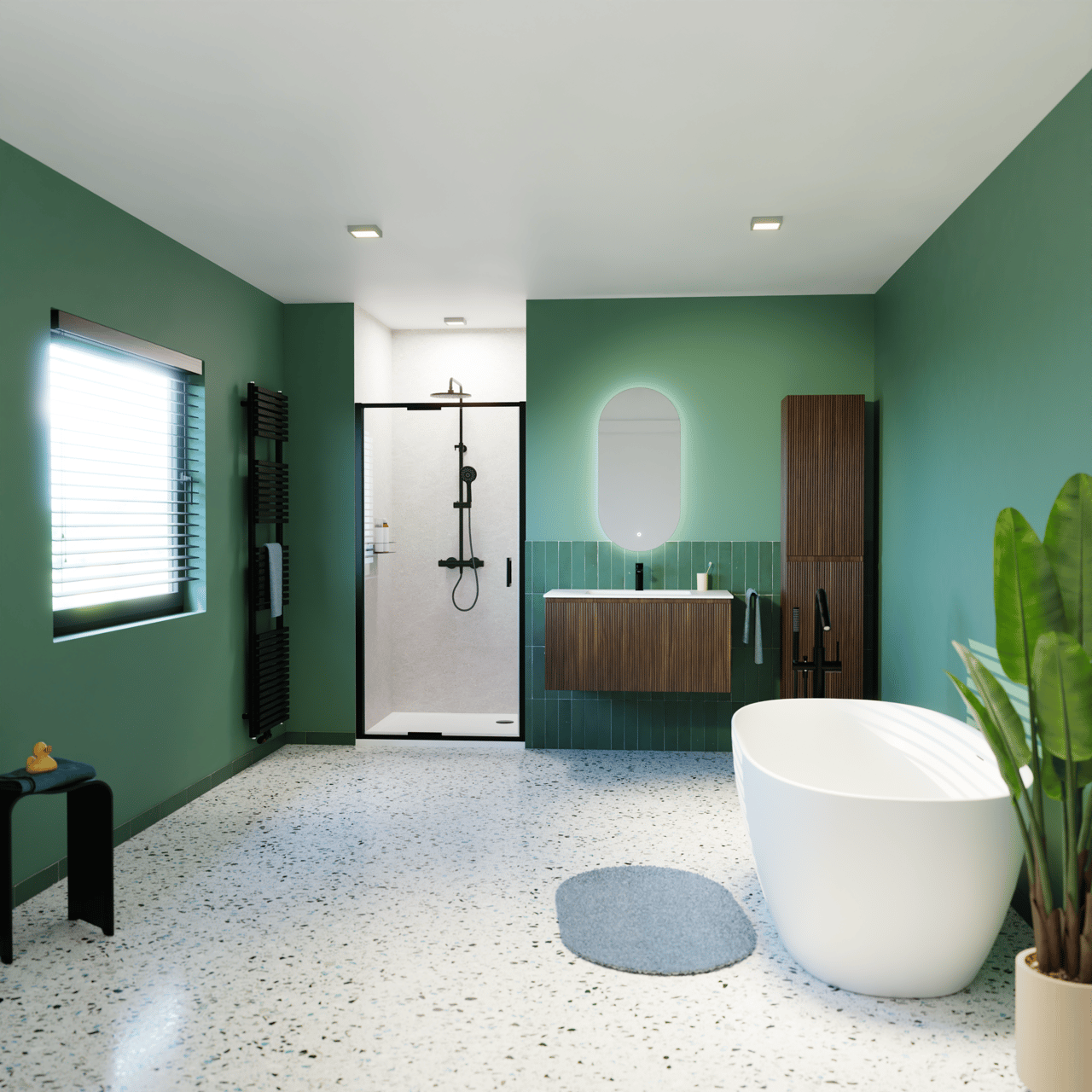 Storke Ribs meuble salle de bains suspendu 95 x 52 cm noyer avec Mata plan simple en solid surface blanc mat, Nervure droite symétrique verticale