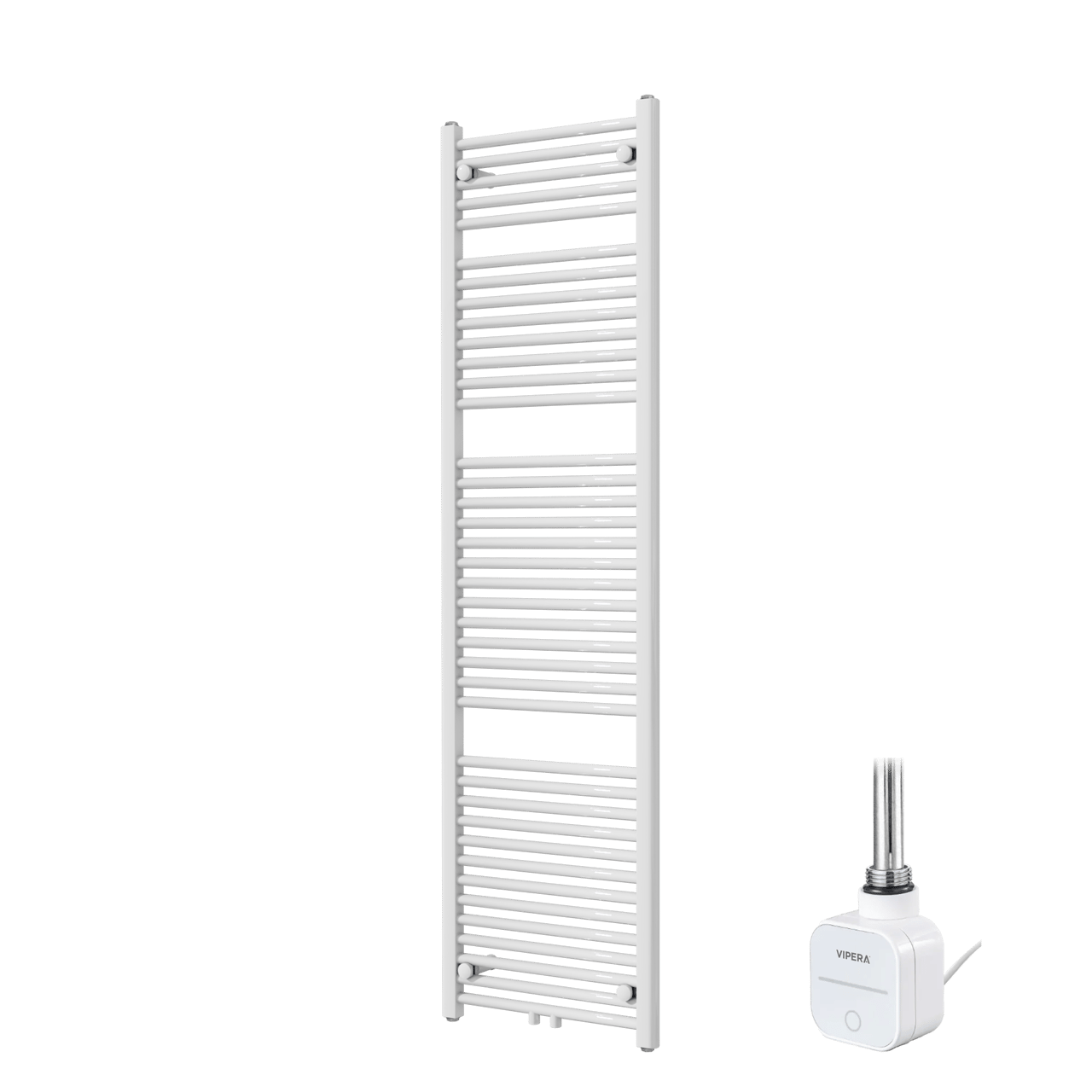 Vipera Kanza Einzel Handtuchheizkörper 50 x 180 cm Elektrische Heizung Weiß glänzend Seiten- und Mittelanschluss 800W, inkl. Widerstand