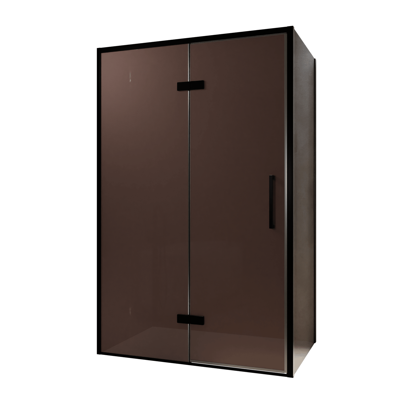 Balmani Senses Design douchehoek met linkse draaideur en vaste zijwand, 120 x 100 cm, Brons, Zwarte profielen, met coating