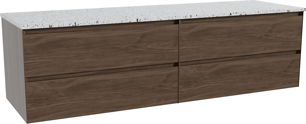 Balmani Mitra meuble salle de bains suspendu 180 x 55 cm noyer américain avec Stretto tablette simple ou double en blanc/noir mat terrazzo