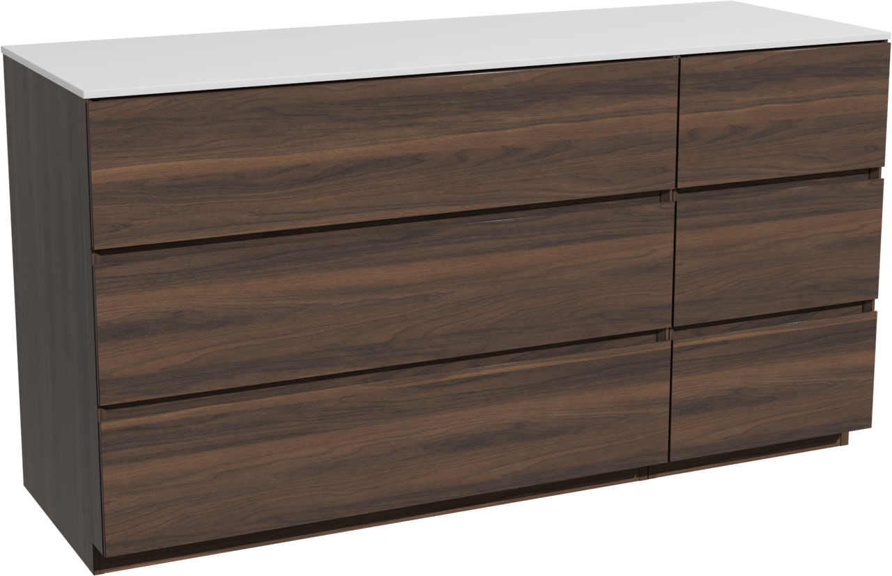 Storke Edge freistehendes Möbelstück Set: 150 x 52 cm, Nussbaum, mit Tavola Einzel- oder Doppel Waschtischplatte, Solid Surface Weiß matt