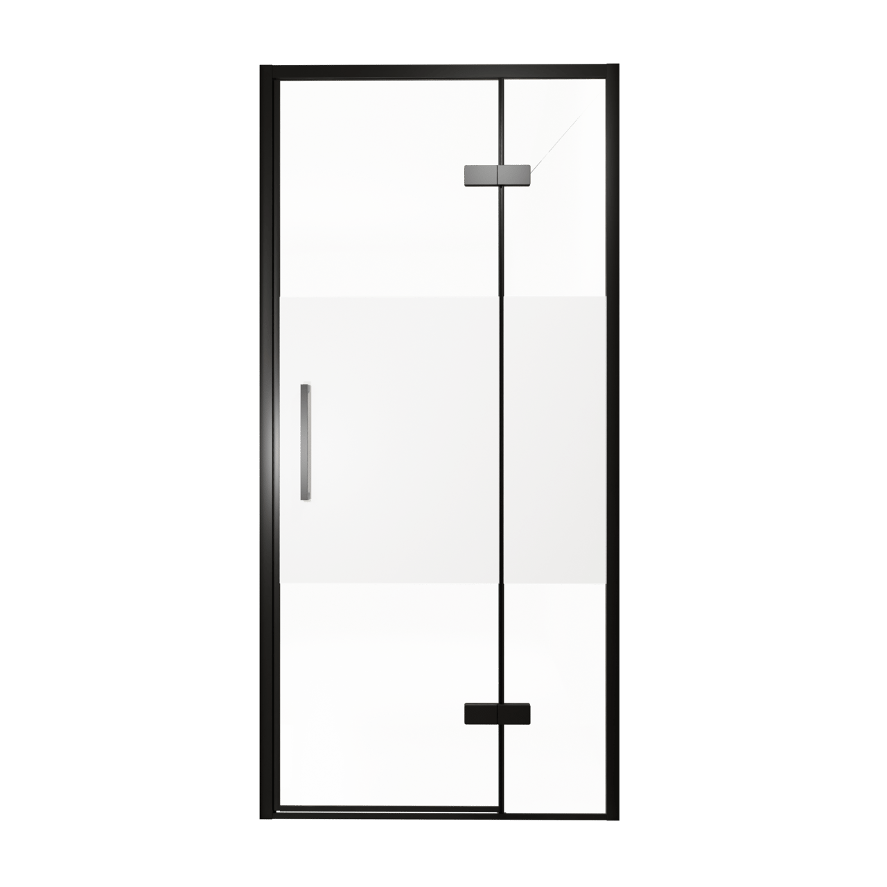 Balmani Senses Design douche draaideur rechts 100 cm x 210 cm Helder glas met matte strook, Zwarte profielen