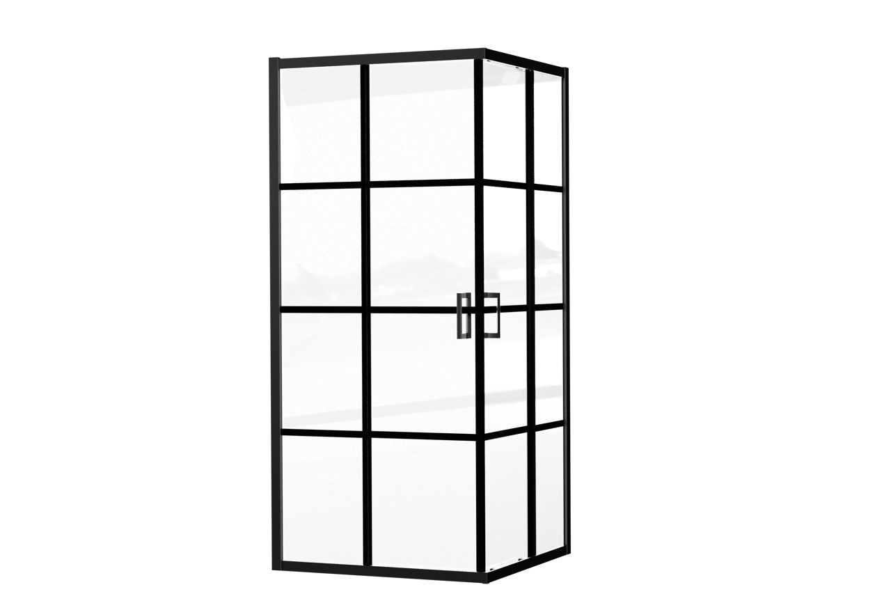 Luca Varess Vidor douchehoek met hoekinstap met 2 schuifdeuren 90 x 90 cm Square glas mat zwart profiel