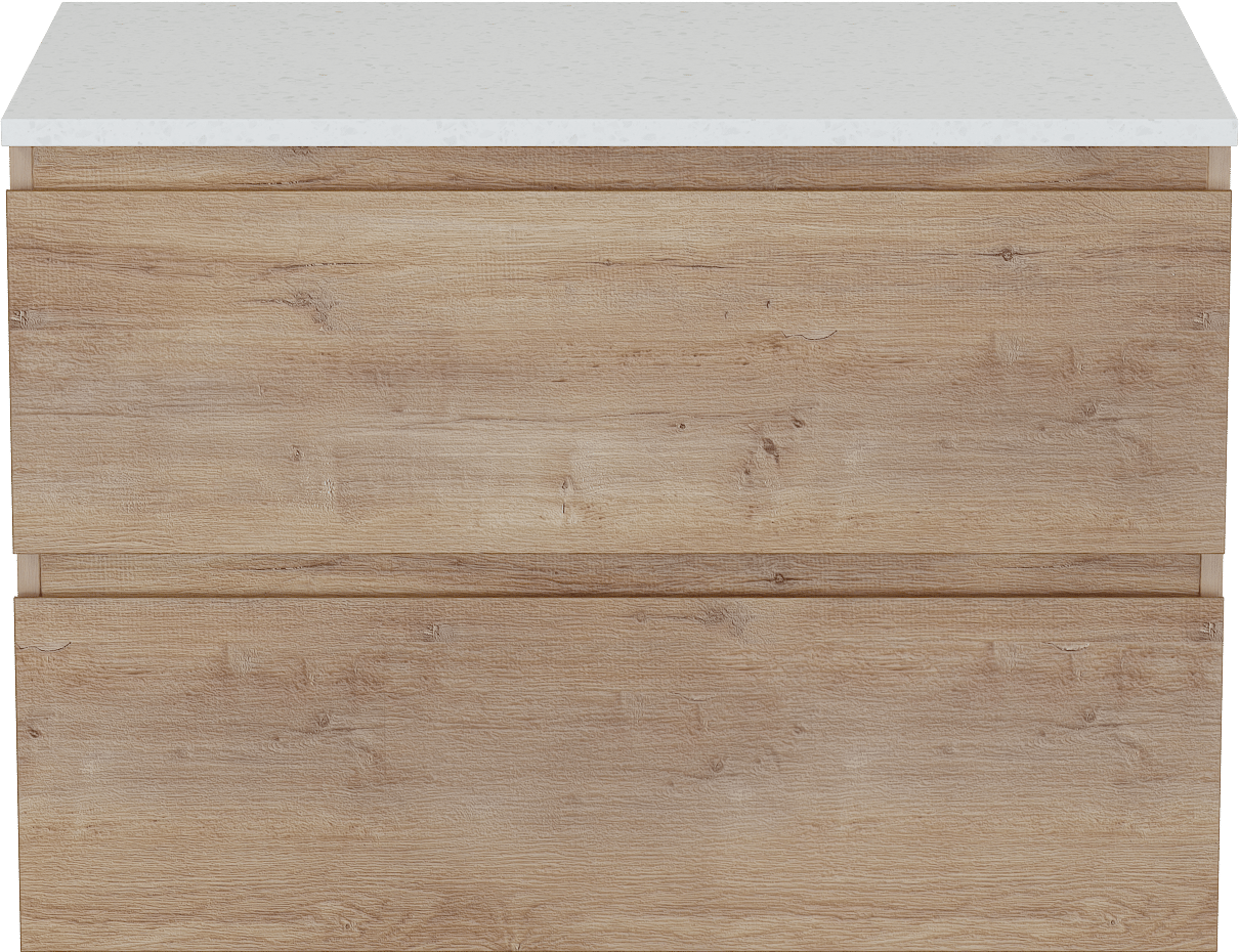 Linie Lado meuble salle de bains suspendu 80 x 46 cm chêne naturel avec Lado tablette simple en mélaminé terrazzo blanc