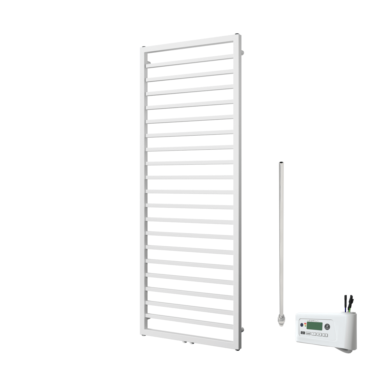 Vipera Listona Einzel Handtuchheizkörper 180 x 60 cm Elektrische Heizung weiß matt Seiten- und Mittelanschluss 750W, inkl. Widerstand