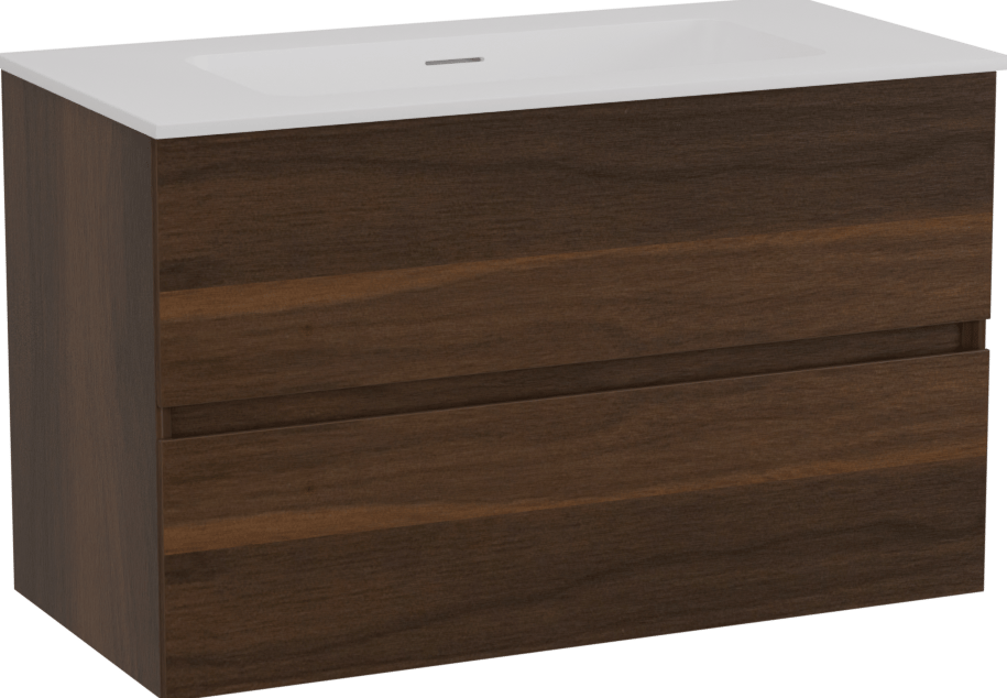 Storke Edge zwevend badmeubel 80 x 40 cm notenhout met Mata enkele wastafel in solid surface mat wit