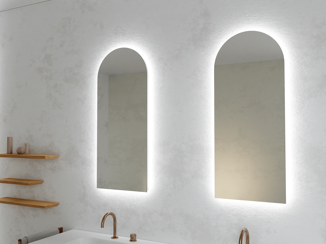 Balmani Giro Arco Badspiegel mit Beleuchtung: Rund, 42 x 100 cm, mit Anti-Beschlag Spiegelheizung