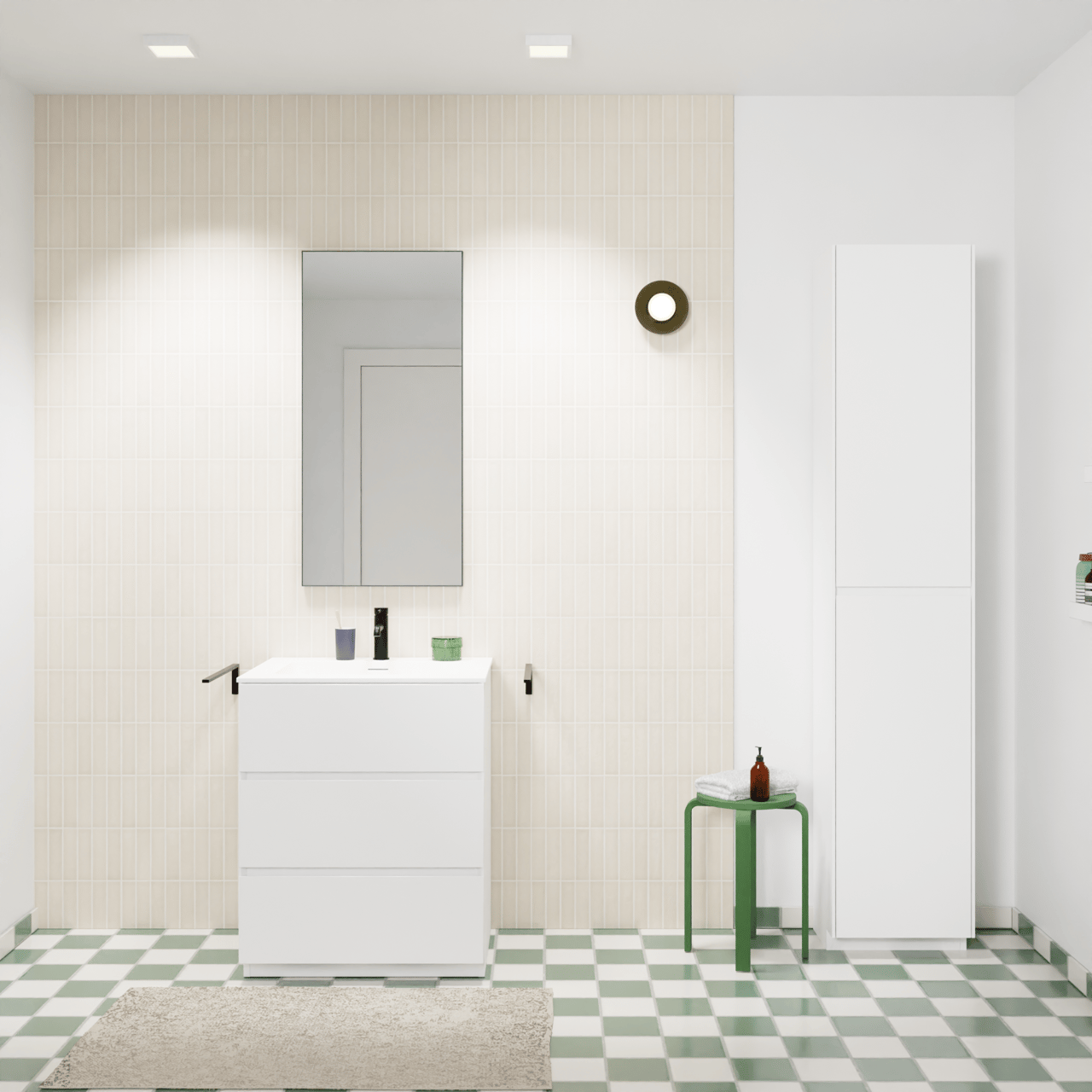 Storke Edge staand badkamermeubel 65 x 52 cm mat wit met Mata enkele wastafel in solid surface mat wit
