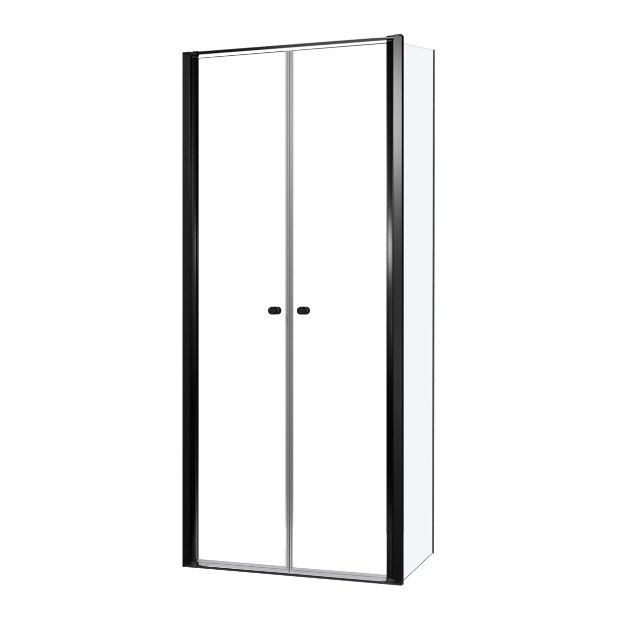 Luca Varess Kuresa douche d'angle porte battante avec paroi latérale fixe 90 x 80 x 200 cm verre transparent et profil noir mat