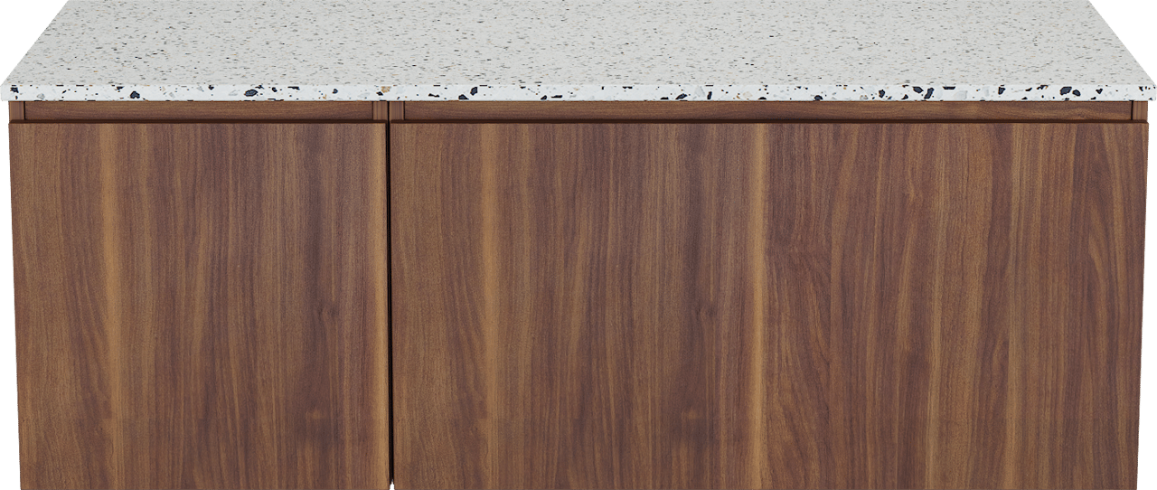 Balmani Sfera by Lucida meuble salle de bains suspendu 135 x 55 cm noyer américain avec Stretto tablette simple ou double en blanc/noir mat terrazzo