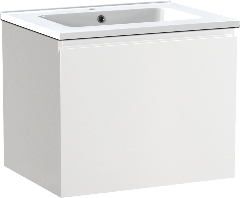 Linie Lado meuble salle de bains suspendu 60 x 46 cm blanc brillant avec Vano plan simple en marbre composite blanc brillant