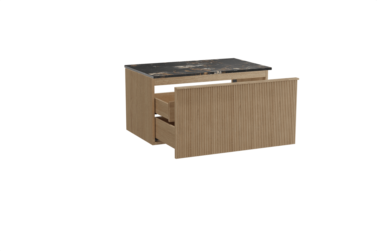 Balmani Forma meuble salle de bains suspendu 90 x 55 cm chêne naturel avec Stretto tablette simple en marbre portoro gold, Nervure droite symétrique verticale