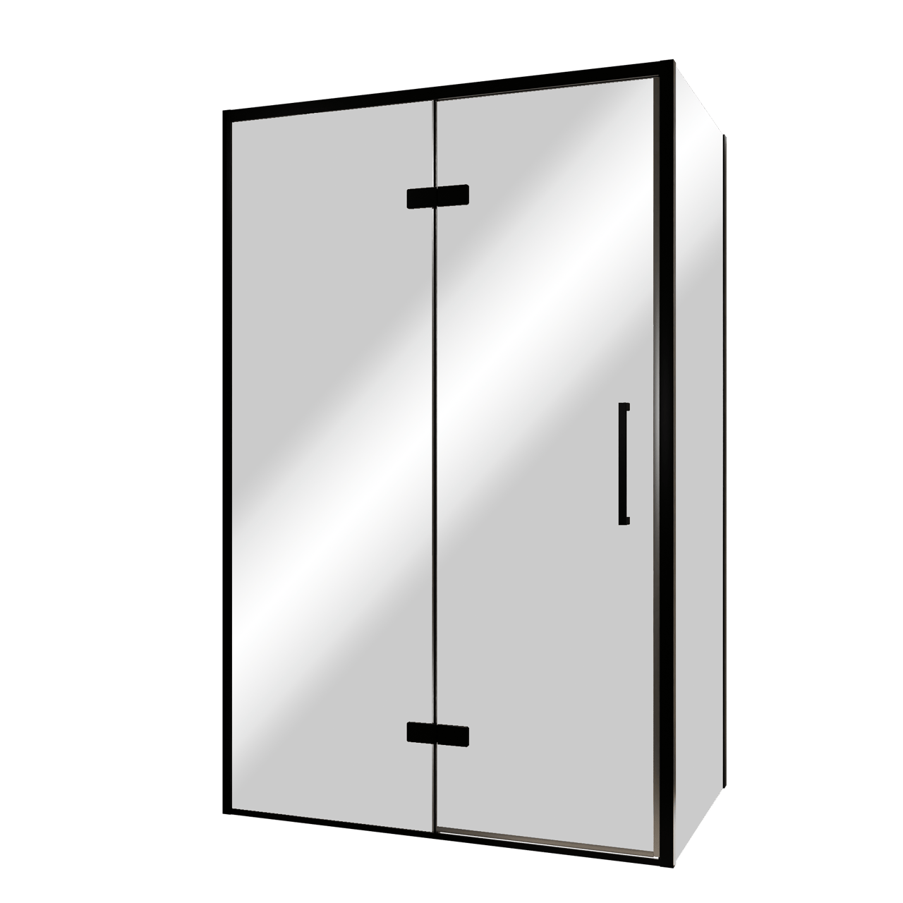 Balmani Senses Design douchehoek met linkse draaideur en vaste zijwand, 120 x 90 cm, Reflex spiegelglas, Zwarte profielen, met coating